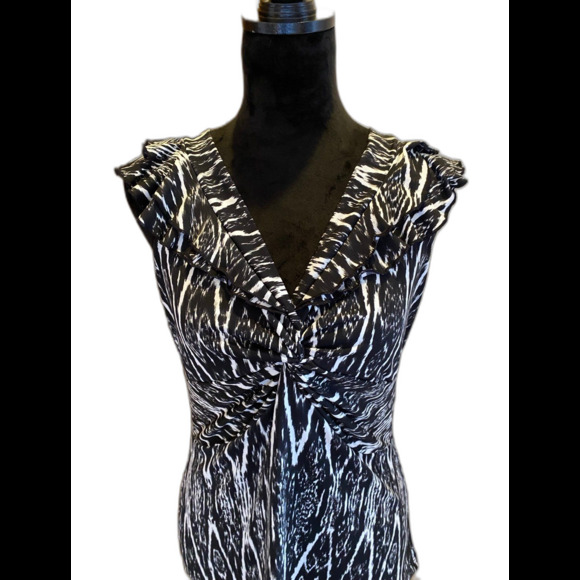 Susan Lawrence Blouse Sleeveless Size Large V Neck Black & White Summer Top - Picture 1 of 8
